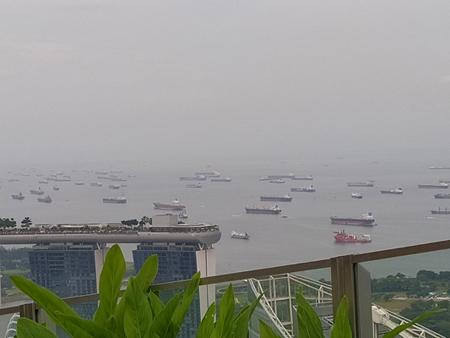 Die CampusBridge Teilnehmer mit Aussicht auf den Hafen von Singapur